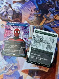 Spider-Man Secret Lair MTG Harmonize #7015 Sketch Version/Brainstorm Bonus Cards - Image 1