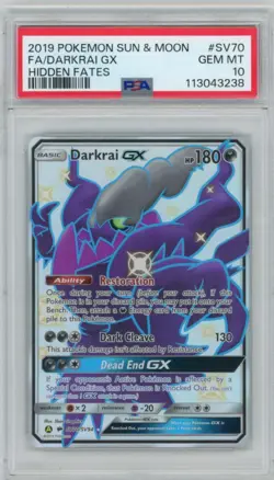 2019 Pokemon Hidden Fates FA/Darkrai GX SV70/SV94 Shiny Holo Rare PSA 10 - Image 1