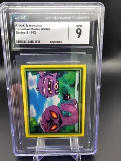 2002 Pokemon Merlin Sticker Series 5 143 Arbok & Weezing CGC 9 Mint - Image 1