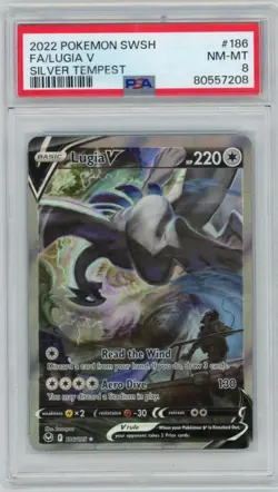 2022 Pokemon Silver Tempest FA/Lugia V 186/195 Full Art Rare PSA 8 - Image 1