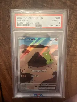 Larvitar PSA 10 Holo Illustration Rare Card 203/197 Sv03: Obsidian Flames - Image 1