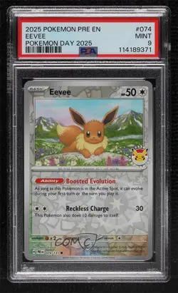 Eevee (Pokemon Day 2025 Stamp) Reverse Foil Prismatic Evolutions PRE PSA 9 MINT - Image 1