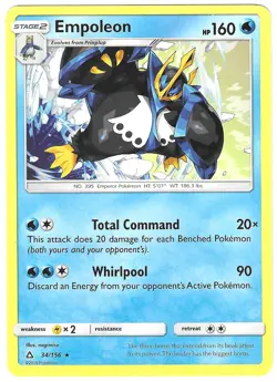 Pokemon RARE EMPOLEON Sun & Moon Ultra Prism 34/156 NM/Mint PACK FRESH - Image 1