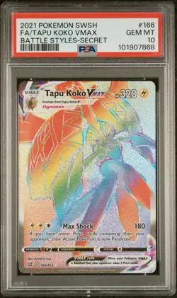 2021 POKEMON SWORD & SHIELD BATTLE STYLES SECRET FULL ART/TAPU KOKO VMAX PSA 10 - Image 1