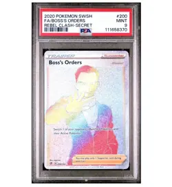 2020 POKEMON SWORD & SHIELD REBEL CLASH SECRET #200 FULL ART/BOSS'S ORDERS PSA 9 - Image 1