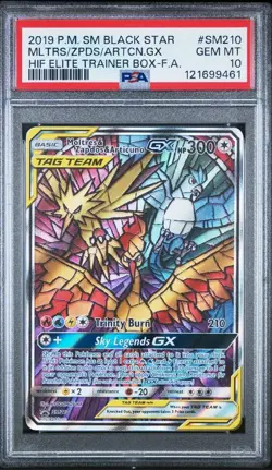 2019 POKEMON SM BLACK STAR PROMO FULL ART/MOLTRES & ZAPDOS & ARTICUNO GX PSA 10 - Image 1