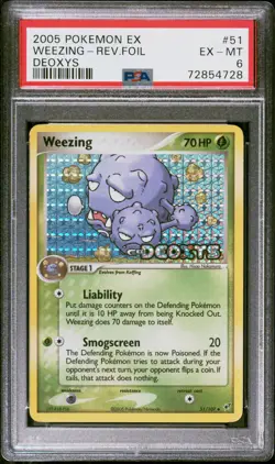 Pokemon Card Weezing 51/107 Reverse Holo Foil EX Deoxys PSA 6 EX-MT - Image 1