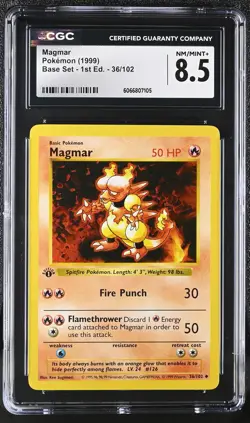 CGC 8.5 Magmar 1999 Base Set 1st Edition 36/102 Pokemon Card - Image 1