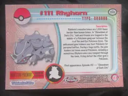 2000 Topps Chrome Pokemon Rhyhorn Card!!! - Image 2