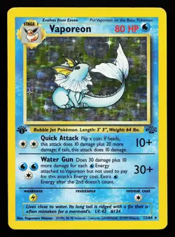 Vaporeon 12/64 Holo Rare 1st Edition Jungle Pokemon Card - Image 1
