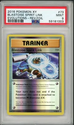 2016 Pokemon XY Evolutions Blastoise Spirit Link Reverse Foil Holo #73 PSA 9 - Image 1