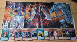 YUGIOH Konami Official Dark Magician Blue-Eyes Gold Series Playmat SEALED +Cards - Image 1
