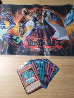 YUGIOH Konami Official Dark Magician Blue-Eyes Gold Series Playmat SEALED +Cards - Image 2