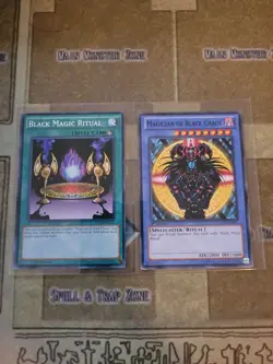 YUGIOH MAGICIAN OF BLACK CHAOS LCYW 1ST LP + BLACK MAGIC RITUAL YGLD 1ST COMMON - Image 1