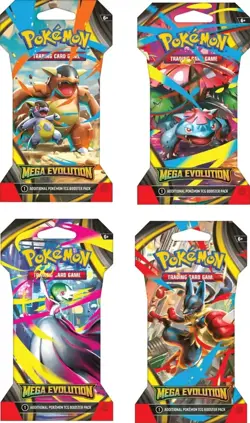 4 PACK Pokemon - Card Game: Mega Evolution Sleeved Booster - Styles May Vary - Image 1
