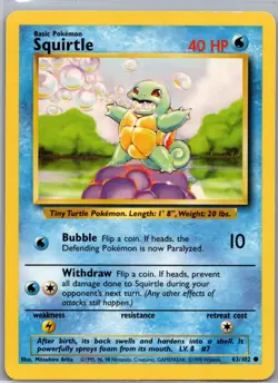Squirtle 63/102 Non Holo Base Set - Pokemon Card - LP - Image 1