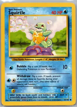 Squirtle 63/102 Non Holo Base Set - Pokemon Card - LP - Image 1