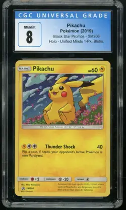 PIKACHU (2019) Pokemon Black Star Promos Unified Minds Holo Rare SM206 CGC 8 - Image 1