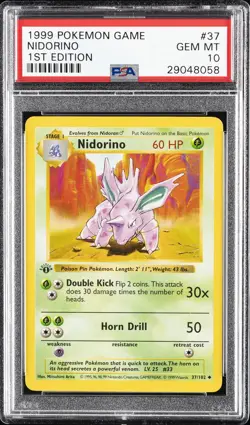 1999 POKEMON BASE SET 1ST EDITION #37 NIDORINO PSA 10 - Image 1