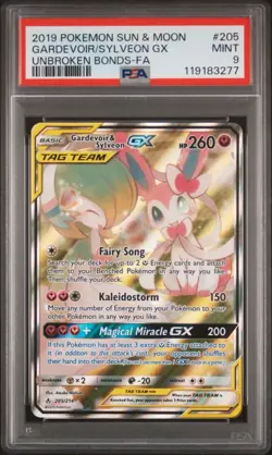 Pokemon TCG 2019 Sun & Moon Unbroken Bonds Gardevoir & Sylveon GX 205/214 PSA 9 - Image 1