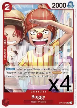 4X One Piece Card Game Buggy OP12-012 Common NM - Image 1