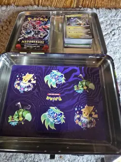 Pokemon Pikachu Tin Lunch Box Card Holder /W Cards,PROMOS, STICKERS! Opened - Image 4