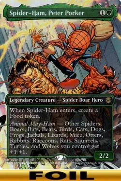 1x - Spider-Ham, Peter Porker - FOIL BORDERLESS #201 - Marvel's Spider-Man MTG - Image 1
