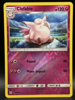 Pokemon TCG Clefable 40/68 Hidden Fates Rare Reverse Holo - Image 1