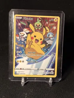 Pokemon TCG Pikachu SWSH020 Sword & Shield Promo Card Holo, Near Mint Condition - Image 1