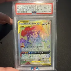 2019 Pokemon SM Cosmic Eclipse Reshiram Zekrom Tag Team GX #259/236 PSA 8 - Image 3