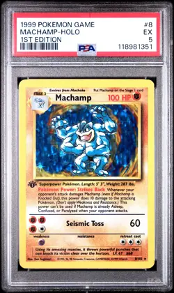 1999 POKEMON BASE SET 1ST EDITION #8 MACHAMP-HOLO PSA 5 - Image 1