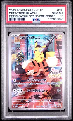 2023 POKEMON JAPANESE SV-P PROMO #098 DETECTIVE PIKACHU PSA 10 - Image 1