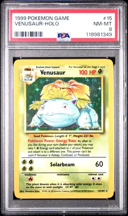 1999 POKEMON BASE SET UNLIMITED #15 VENUSAUR-HOLO PSA 8 - Image 1