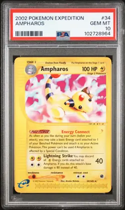 2002 POKEMON EXPEDITION #34 AMPHAROS PSA 10 - Image 1