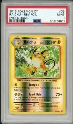 2016 Pokemon XY Evolutions Raichu Reverse Foil Holo #36 PSA 9 - Image 1