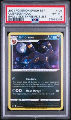 2021 POKEMON SWSH BLACK STAR PROMO #129 UMBREON-HOLO PSA 8 - Image 1