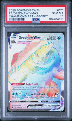 2020 Pokemon Sword Shield DREDNAW Vmax PSA 10 GEM Full Art Champions Path Secret - Image 1
