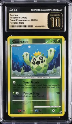 2008 POKEMON GREAT ENCOUNTERS REVERSE HOLO #62/106 CACNEA CGC 10 PRISTINE - Image 1