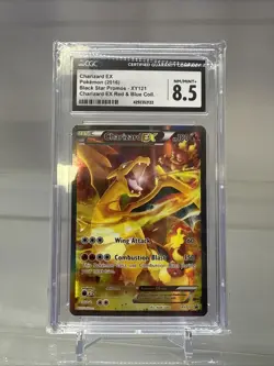 2016 Pokemon XY Black Star Promo #XY121 FA Charizard EX Red & Blue PSA 8 NM-MT - Image 1