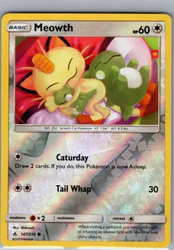 Meowth 147/214 Reverse Holo SM - Unbroken Bonds - Pokemon Card - NM - Image 1