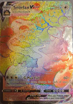 2020 Pokemon TCG Snorlax VMAX Rainbow Sword & Shield Secret Rare Card #206/202 - Image 1