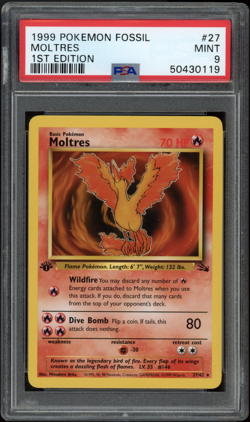 MOLTRES 1999 Pokemon Fossil 1st Edition #027 PSA 9 MINT - Image 1