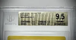 1st Edition 1999 Base Pokemon Pikachu Card #58 Italian BGS 9.5 pop 10 - Image 2