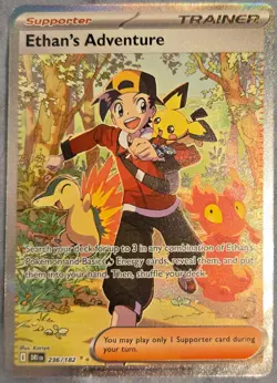 Pokemon TCG Trainer Card Ethan's Adventure 236/182 Holo Supporter - Image 1