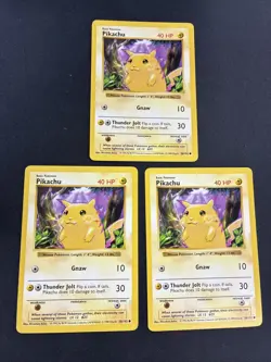 Pokemon Pikachu Card Lot Of 3 Yellow Cheeks Shadowless 58/102 Base Set LP - Image 1