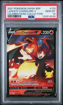 2021 POKEMON SWSH BLACK STAR PROMO CELEBRATIONS COLL LANCE'S CHARIZARD V PSA 10 - Image 1