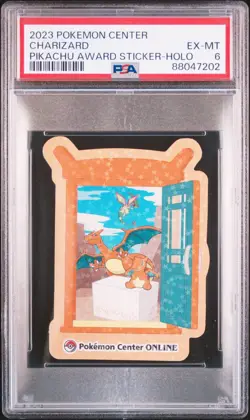 PSA 6 2023 POKEMON CENTER PIKACHU AWARD DELIVERY! STICKER CHARIZARD PIKACHU - Image 1