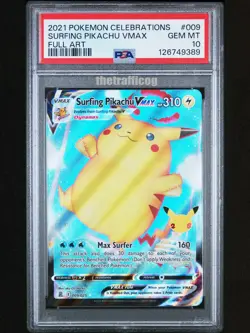 PSA 10 Pokemon 2021 Surfing Pikachu VMAX 009 Celebrations 25th Sword & Shield - Image 1