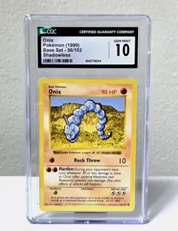 1999 Base Set Shadowless Onix 56/102 WOTC Vintage Pokemon Card CGC 10 Gem Mint - Image 1