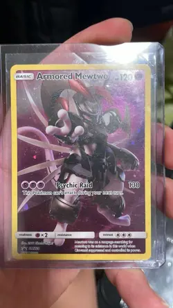 2019 Pokemon Promo SM228 Armored Mewtwo Holo Card LP-MP Condition - Image 1